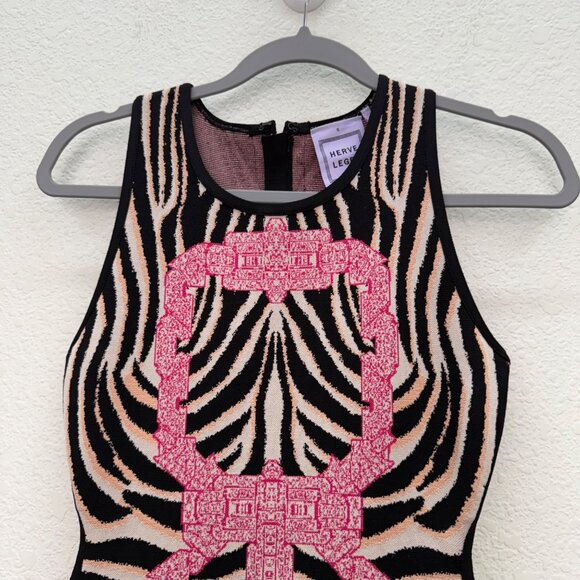 Herve Leger Art Print Knit Bodycon Sleeveless Dress Womens sz Small Nicki Minaj - Picture 4 of 9